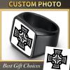 ChainsHouse Signet Rings Solid Polished Stainless Steel Biker Ring for Men Women, 316L Stainless Steel/18K Gold/Black Metal Plated, Text Engraving/Photo Custom, Size 7 to 14, Send Gift Box(d. Square Photo – Black)