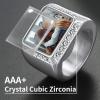 ChainsHouse Signet Rings Solid Polished Stainless Steel Biker Ring for Men Women, 316L Stainless Steel/18K Gold/Black Metal Plated, Text Engraving/Photo Custom, Size 7 to 14, Send Gift Box(c. CZ Square Photo – Steel)