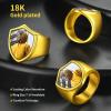 ChainsHouse Signet Rings Solid Polished Stainless Steel Biker Ring for Men Women, 316L Stainless Steel/18K Gold/Black Metal Plated, Text Engraving/Photo Custom, Size 7 to 14, Send Gift Box(e. Shield Photo – Gold)