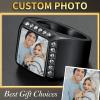 ChainsHouse Signet Rings Solid Polished Stainless Steel Biker Ring for Men Women, 316L Stainless Steel/18K Gold/Black Metal Plated, Text Engraving/Photo Custom, Size 7 to 14, Send Gift Box(c. CZ Square Photo – Black)