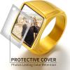 ChainsHouse Signet Rings Solid Polished Stainless Steel Biker Ring for Men Women, 316L Stainless Steel/18K Gold/Black Metal Plated, Text Engraving/Photo Custom, Size 7 to 14, Send Gift Box(d. Square Photo – Gold)