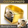 ChainsHouse Signet Rings Solid Polished Stainless Steel Biker Ring for Men Women, 316L Stainless Steel/18K Gold/Black Metal Plated, Text Engraving/Photo Custom, Size 7 to 14, Send Gift Box(d. Square Photo – Gold)