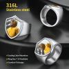 ChainsHouse Signet Rings Solid Polished Stainless Steel Biker Ring for Men Women, 316L Stainless Steel/18K Gold/Black Metal Plated, Text Engraving/Photo Custom, Size 7 to 14, Send Gift Box(e. Shield Photo – Steel)