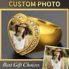 ChainsHouse Signet Rings Solid Polished Stainless Steel Biker Ring for Men Women, 316L Stainless Steel/18K Gold/Black Metal Plated, Text Engraving/Photo Custom, Size 7 to 14, Send Gift Box(b. CZ Heart Photo – Gold)