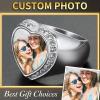 ChainsHouse Signet Rings Solid Polished Stainless Steel Biker Ring for Men Women, 316L Stainless Steel/18K Gold/Black Metal Plated, Text Engraving/Photo Custom, Size 7 to 14, Send Gift Box(b. CZ Heart Photo – Steel)