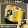 ChainsHouse Signet Rings Solid Polished Stainless Steel Biker Ring for Men Women, 316L Stainless Steel/18K Gold/Black Metal Plated, Text Engraving/Photo Custom, Size 7 to 14, Send Gift Box(c. CZ Square Photo – Gold)
