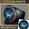 ChainsHouse Signet Rings Solid Polished Stainless Steel Biker Ring for Men Women, 316L Stainless Steel/18K Gold/Black Metal Plated, Text Engraving/Photo Custom, Size 7 to 14, Send Gift Box(a. CZ Round Photo – Black)