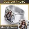 ChainsHouse Signet Rings Solid Polished Stainless Steel Biker Ring for Men Women, 316L Stainless Steel/18K Gold/Black Metal Plated, Text Engraving/Photo Custom, Size 7 to 14, Send Gift Box(d. Square Photo – Steel)