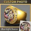 ChainsHouse Signet Rings Solid Polished Stainless Steel Biker Ring for Men Women, 316L Stainless Steel/18K Gold/Black Metal Plated, Text Engraving/Photo Custom, Size 7 to 14, Send Gift Box(a. CZ Round Photo – Gold)