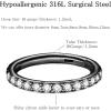 ORANGELOVE 20G 18G 16G Clear CZ Nose Ring Hoop 316L Surgical Steel Seamless Silver Septum Ring Clicker Jewelry Cartilage Earring Ear Piercing Hoop Earrings for Women Men Helix Rook Lobe Conch Tragus Daith Lip Hinged Piercing Jewelry with Cubic Zirconia(1pc/Clear CZ 16G 6mm Black)