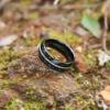 TRUMIUM Mens Wedding Rings 8mm Galaxy Opal and Meteorite Inlay Black Tungsten Carbide Ring Engagement Band Beveled Edges Comfort Fit Size 6-13(8mm Color Opals)