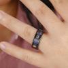 TRUMIUM Mens Wedding Rings 8mm Galaxy Opal and Meteorite Inlay Black Tungsten Carbide Ring Engagement Band Beveled Edges Comfort Fit Size 6-13(Opal Hammered Edges-8mm)