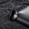 TRUMIUM Mens Wedding Rings 8mm Galaxy Opal and Meteorite Inlay Black Tungsten Carbide Ring Engagement Band Beveled Edges Comfort Fit Size 6-13(Opal Hammered Edges-8mm)