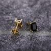 TRUMIUM Stud Earrings for Men Women Green Black Onyx Earrings Rectangle Hip Hop Rapper Singer Screw Back Hypoallergenic(Black)
