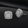 TRUMIUM Stud Earrings for Men Women Silver Gold Plated Layered Iced Out Sterling Silver Cz Earrings Hypoallergenic(Square-Silver)