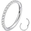 ORANGELOVE 20G 18G 16G Clear CZ Nose Ring Hoop 316L Surgical Steel Seamless Silver Septum Ring Clicker Jewelry Cartilage Earring Ear Piercing Hoop Earrings for Women Men Helix Rook Lobe Conch Tragus Daith Lip Hinged Piercing Jewelry with Cubic Zirconia(1pc/Clear CZ 16G 12mm Silver)