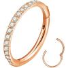 ORANGELOVE 20G 18G 16G Clear CZ Nose Ring Hoop 316L Surgical Steel Seamless Silver Septum Ring Clicker Jewelry Cartilage Earring Ear Piercing Hoop Earrings for Women Men Helix Rook Lobe Conch Tragus Daith Lip Hinged Piercing Jewelry with Cubic Zirconia(1pc/Clear CZ 16G 12mm Rose Gold)