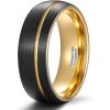 TRUMIUM 8mm 24K Gold Plated Tungsten Carbide Rings Black Mens Wedding Band Groove Center Ring Beveled Edges Comfort Fit Size 7-14(8mm 24k gold plated groove)