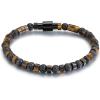 TRUMIUM Beaded Bracelets for Men Women Natural Hematite 6mm Tiger Eyes Mens Bracelet Gemstone Jewelry for Him 7.5/8.3/9 Inch Length(Black Brown)