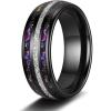 TRUMIUM Mens Wedding Rings 8mm Galaxy Opal and Meteorite Inlay Black Tungsten Carbide Ring Engagement Band Beveled Edges Comfort Fit Size 6-13(8mm Color Opals)