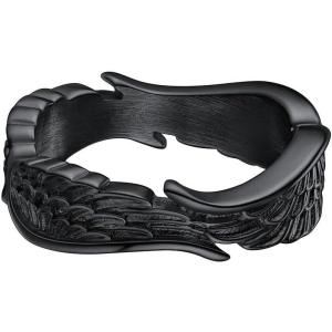 ChainsHouse Antique Ring Feather Angel Wing for Men Women, Stainless Steel/18K Gold/Black Metal Plated, Sturdy Vintage Feather Band Rings Jewelry, Size 7-12, Offer Custom Service(c. Black)