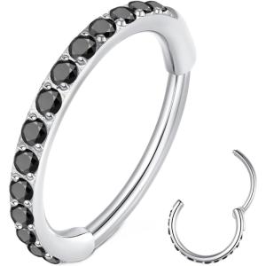 ORANGELOVE 20G 18G 16G Clear CZ Nose Ring Hoop 316L Surgical Steel Seamless Silver Septum Ring Clicker Jewelry Cartilage Earring Ear Piercing Hoop Earrings for Women Men Helix Rook Lobe Conch Tragus Daith Lip Hinged Piercing Jewelry with Cubic Zirconia(1pc/Black CZ 20G 6mm Silver)