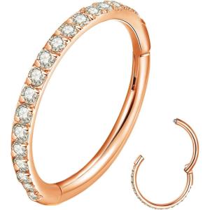 ORANGELOVE 20G 18G 16G Clear CZ Nose Ring Hoop 316L Surgical Steel Seamless Silver Septum Ring Clicker Jewelry Cartilage Earring Ear Piercing Hoop Earrings for Women Men Helix Rook Lobe Conch Tragus Daith Lip Hinged Piercing Jewelry with Cubic Zirconia(1pc/Clear CZ 18G 6mm Rose Gold)