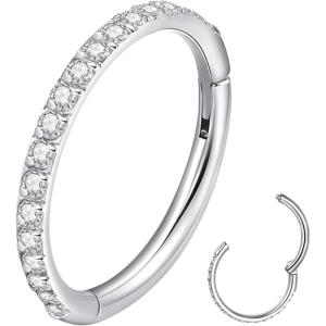 ORANGELOVE 20G 18G 16G Clear CZ Nose Ring Hoop 316L Surgical Steel Seamless Silver Septum Ring Clicker Jewelry Cartilage Earring Ear Piercing Hoop Earrings for Women Men Helix Rook Lobe Conch Tragus Daith Lip Hinged Piercing Jewelry with Cubic Zirconia(2pcs/Clear CZ 16G 12mm Silver)