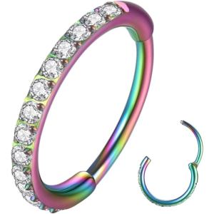 ORANGELOVE 20G 18G 16G Clear CZ Nose Ring Hoop 316L Surgical Steel Seamless Silver Septum Ring Clicker Jewelry Cartilage Earring Ear Piercing Hoop Earrings for Women Men Helix Rook Lobe Conch Tragus Daith Lip Hinged Piercing Jewelry with Cubic Zirconia(1pc/Clear CZ 20G 7mm Rainbow)