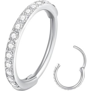 ORANGELOVE 20G 18G 16G Clear CZ Nose Ring Hoop 316L Surgical Steel Seamless Silver Septum Ring Clicker Jewelry Cartilage Earring Ear Piercing Hoop Earrings for Women Men Helix Rook Lobe Conch Tragus Daith Lip Hinged Piercing Jewelry with Cubic Zirconia(1pc/Clear CZ 20G 9mm Silver)