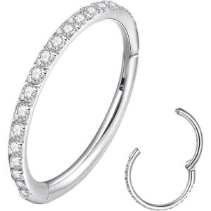 ORANGELOVE 20G 18G 16G Clear CZ Nose Ring Hoop 316L Surgical Steel Seamless Silver Septum Ring Clicker Jewelry Cartilage Earring Ear Piercing Hoop Earrings for Women Men Helix Rook Lobe Conch Tragus Daith Lip Hinged Piercing Jewelry with Cubic Zirconia(1pc/Clear CZ 18G 8mm Silver)