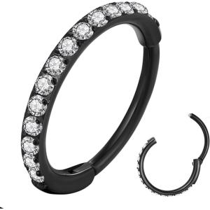 ORANGELOVE 20G 18G 16G Clear CZ Nose Ring Hoop 316L Surgical Steel Seamless Silver Septum Ring Clicker Jewelry Cartilage Earring Ear Piercing Hoop Earrings for Women Men Helix Rook Lobe Conch Tragus Daith Lip Hinged Piercing Jewelry with Cubic Zirconia(1pc/Clear CZ 20G 9mm Black)