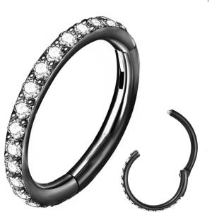 ORANGELOVE 20G 18G 16G Clear CZ Nose Ring Hoop 316L Surgical Steel Seamless Silver Septum Ring Clicker Jewelry Cartilage Earring Ear Piercing Hoop Earrings for Women Men Helix Rook Lobe Conch Tragus Daith Lip Hinged Piercing Jewelry with Cubic Zirconia(1pc/Clear CZ 16G 12mm Black)