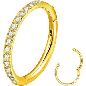 ORANGELOVE 20G 18G 16G Clear CZ Nose Ring Hoop 316L Surgical Steel Seamless Silver Septum Ring Clicker Jewelry Cartilage Earring Ear Piercing Hoop Earrings for Women Men Helix Rook Lobe Conch Tragus Daith Lip Hinged Piercing Jewelry with Cubic Zirconia(1pc/Clear CZ 16G 12mm Gold)