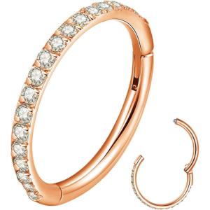 ORANGELOVE 20G 18G 16G Clear CZ Nose Ring Hoop 316L Surgical Steel Seamless Silver Septum Ring Clicker Jewelry Cartilage Earring Ear Piercing Hoop Earrings for Women Men Helix Rook Lobe Conch Tragus Daith Lip Hinged Piercing Jewelry with Cubic Zirconia(1pc/Clear CZ 16G 10mm Rose Gold)