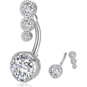 ORANGELOVE G23 Titanium 14G CZ Belly Button Rings for Women Cubic Zirconia Belly Ring Navel Ring Barbell Piercing Jewelry 14 Gauge 8mm 10mm 12mm 14mm(14G/Bar Length:14mm/Silver)