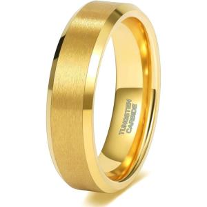 TRUMIUM 2mm 4mm 6mm 8mm 24k Gold Plated Tungsten Rings for Men Women Wedding Bands Matte Finish Beveled Edges Comfort Fit Size 4-13(6mm 24k gold plated)
