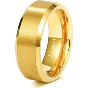 TRUMIUM 2mm 4mm 6mm 8mm 24k Gold Plated Tungsten Rings for Men Women Wedding Bands Matte Finish Beveled Edges Comfort Fit Size 4-13(8mm I Love You Engraved)