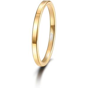 TRUMIUM 2mm 4mm 6mm Tungsten Rings for Women Men’s Wedding Bands 24K Gold Plated Beveled Edges Flat High Polished Comfort Fit Size 5-14(2mm 24k gold plated)