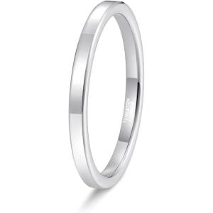 TRUMIUM 2mm 4mm 6mm Tungsten Rings for Women Men’s Wedding Bands 24K Gold Plated Beveled Edges Flat High Polished Comfort Fit Size 5-14(2mm silver plated)