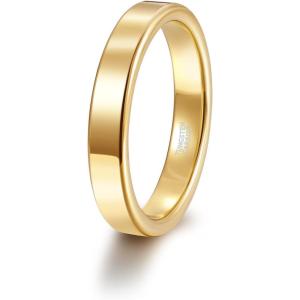 TRUMIUM 2mm 4mm 6mm Tungsten Rings for Women Men’s Wedding Bands 24K Gold Plated Beveled Edges Flat High Polished Comfort Fit Size 5-14(4mm 24k gold plated)