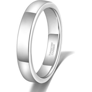 TRUMIUM 2mm 4mm 6mm Tungsten Rings for Women Men’s Wedding Bands 24K Gold Plated Beveled Edges Flat High Polished Comfort Fit Size 5-14(4mm silver plated)