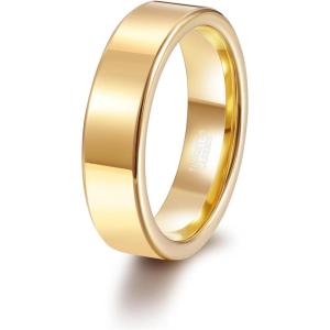 TRUMIUM 2mm 4mm 6mm Tungsten Rings for Women Men’s Wedding Bands 24K Gold Plated Beveled Edges Flat High Polished Comfort Fit Size 5-14(6mm 24k gold plated)