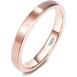 TRUMIUM 3mm 5mm Tungsten Rings for Women Mens Rose Gold Plated Silver Plated Brushed Thin Engagement Wedding Band Comfort Fit Size 4-12(3mm Rose Gold)