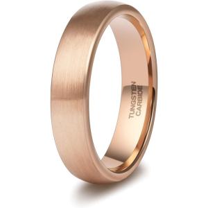 TRUMIUM 3mm 5mm Tungsten Rings for Women Mens Rose Gold Plated Silver Plated Brushed Thin Engagement Wedding Band Comfort Fit Size 4-12(5mm Rose Gold)