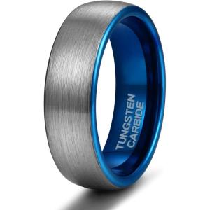 TRUMIUM 4mm 6mm 8mm Tungsten Ring Wedding Band for Men Women Engraved I Love You Matte Brushed Comfort Fit Size 4-15(6mm Blue)