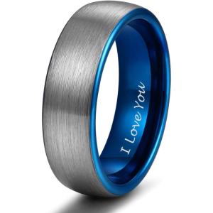 TRUMIUM 4mm 6mm 8mm Tungsten Ring Wedding Band for Men Women Engraved I Love You Matte Brushed Comfort Fit Size 4-15(6mm Blue I Love You)