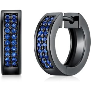 TRUMIUM Earrings For Men Women Cubic Zirconia Hoop Mens Silver Earrings Plated Huggie Cartilage Cuff Hypoallergenic Stud 10mm Round Circle(Blue)