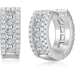 TRUMIUM Earrings For Men Women Cubic Zirconia Hoop Mens Silver Earrings Plated Huggie Cartilage Cuff Hypoallergenic Stud 10mm Round Circle(Silver)
