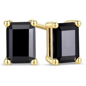 TRUMIUM Stud Earrings for Men Women Green Black Onyx Earrings Rectangle Hip Hop Rapper Singer Screw Back Hypoallergenic(Black)
